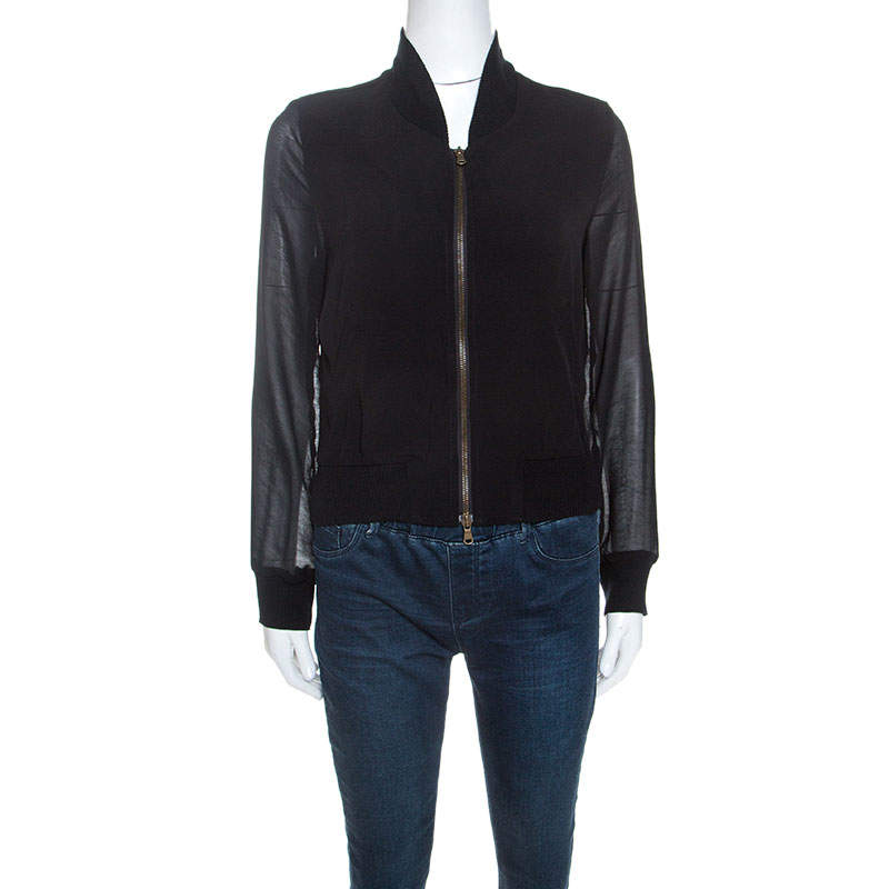 Pre Owned See by Chloe Grey Crepe Sheer Sleeve Zip Front Jacket S