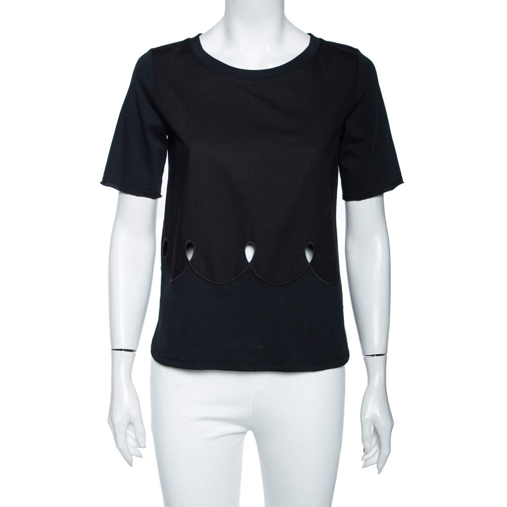 Pre Owned See by Chloe Black Cotton Cut Out Detail Jersey T-Shirt M