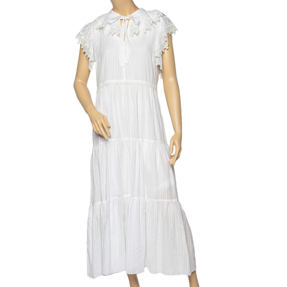 Pre Owned See by Chloe White Cotton Lace Detail Loose Fit Midi Dress M 