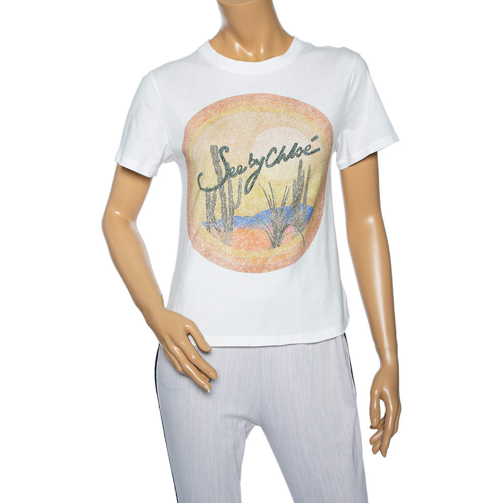 See by Chloe White Logo Printed Cotton Short Sleeve T-Shirt XS