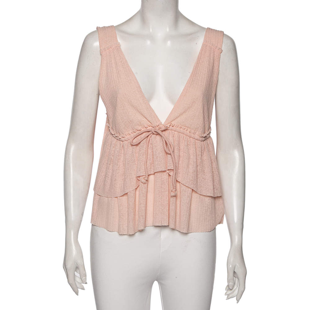 Pre Owned See by Chloe Pink Plisse Knit Sleeveless Top S