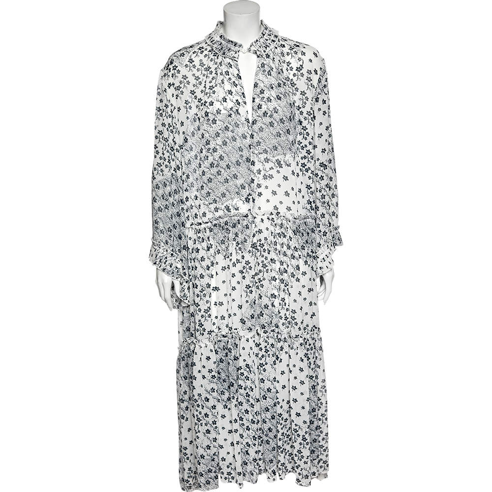 Pre Owned See by Chloe White Floral Printed Chiffon Tiered Maxi Dress L
