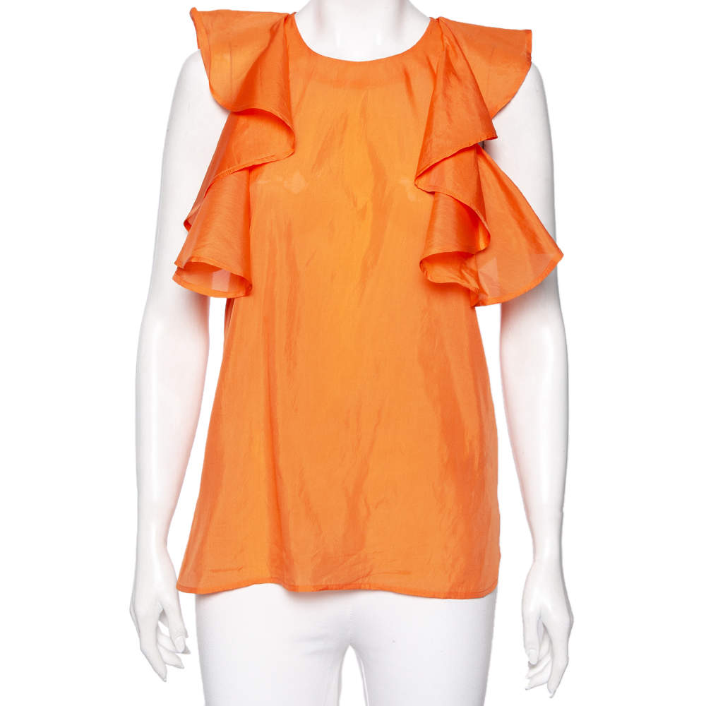 Pre Owned See by Chloe Orange Silk Ruffled Sleeve Top M