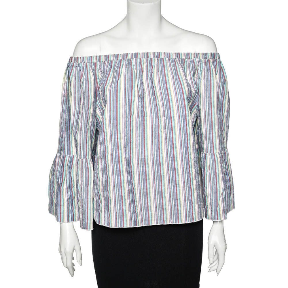 Pre Owned See by Chloe Multicolor Stripe Cotton Off Shoulder Top M