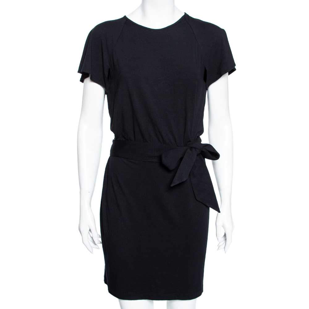 Pre Owned See by Chloe Black Jersey Cut-Out Back Detail Belted Mini Dress M