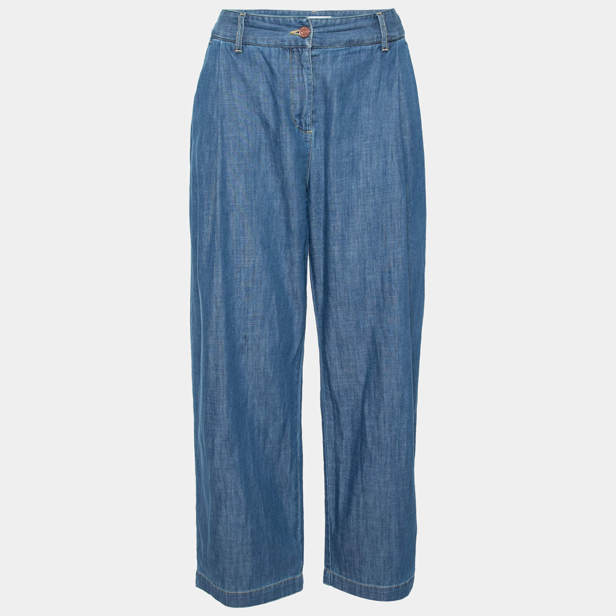 Pre Owned See by Chloe Blue Denim Cropped Pleated High Rise Jeans S