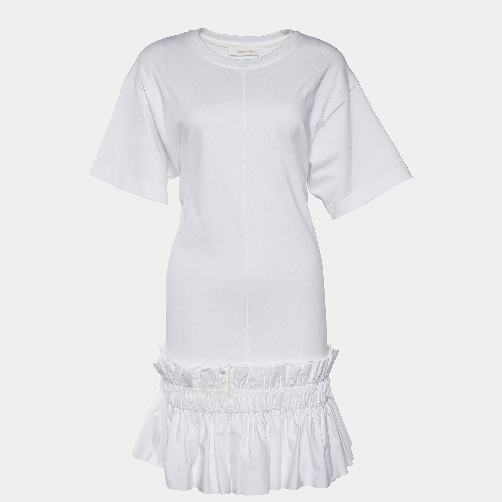 Pre Owned See by Chloe White Cotton Ruffled Dress XL