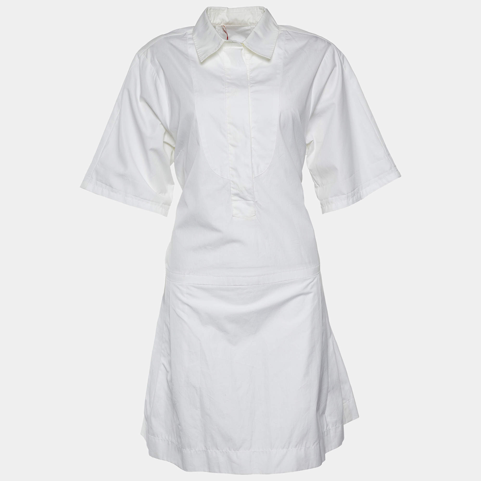 See by Chloe White Cotton Pleated Trim Shirt Dress L