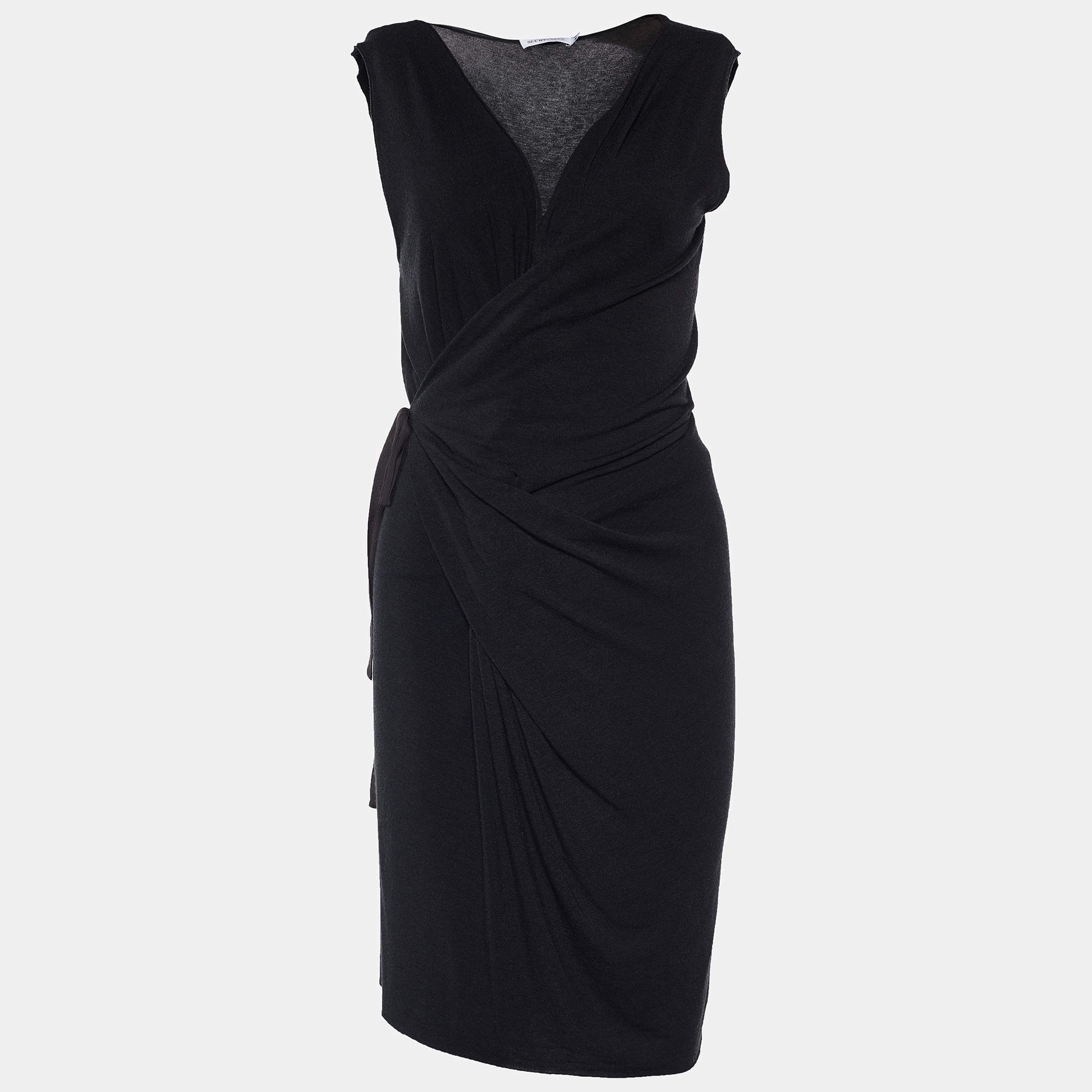 مملوكة مسبقًا See by Chloe Black Jersey Asymmetric Draped Tie Up Dress M