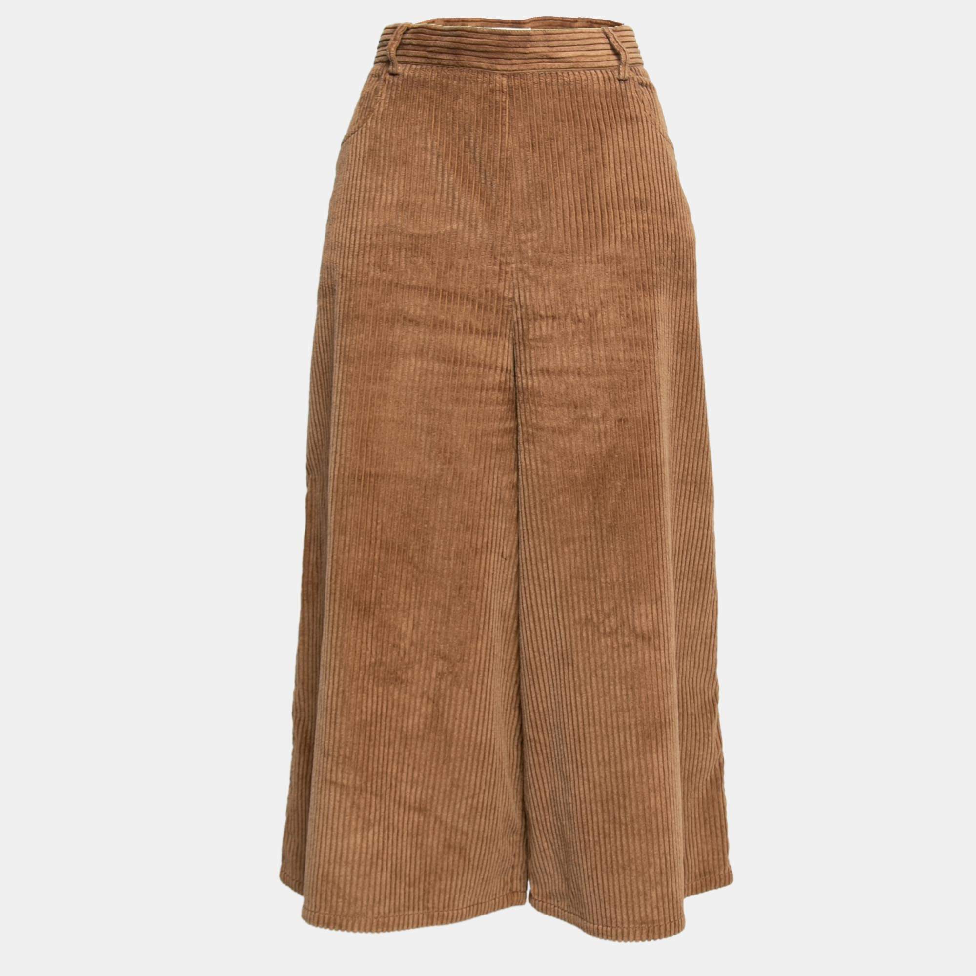 Pre Owned See by Chloe Brown Corduroy Cotton Cropped Wide Pants L