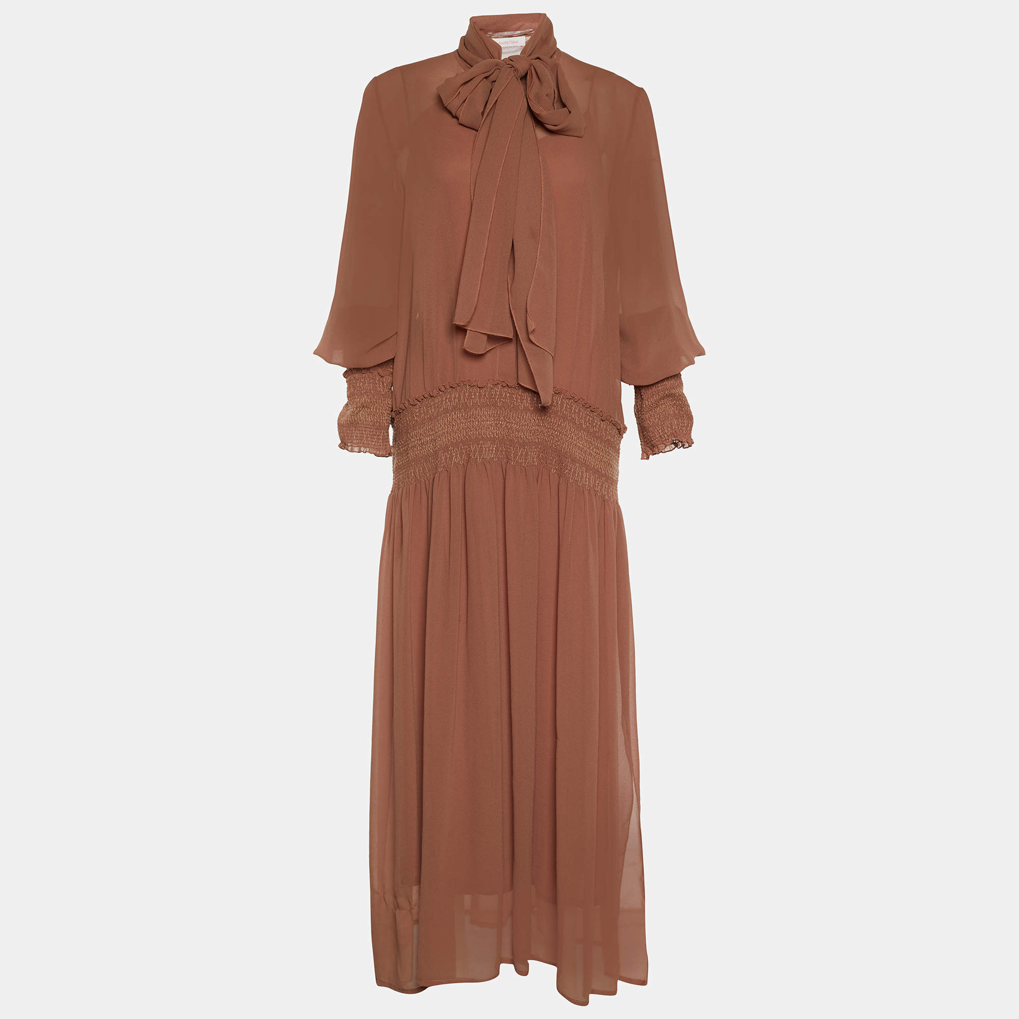 مملوكة مسبقًا See by Chloe Dusty Pink Crepe Ruched Maxi Dress M