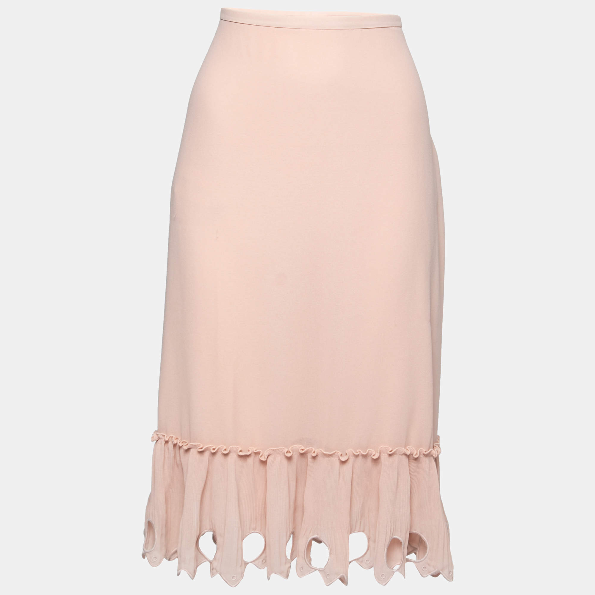 Pre Owned See by Chloe Pink Chiffon Embroidered Hem Detail Midi Skirt L