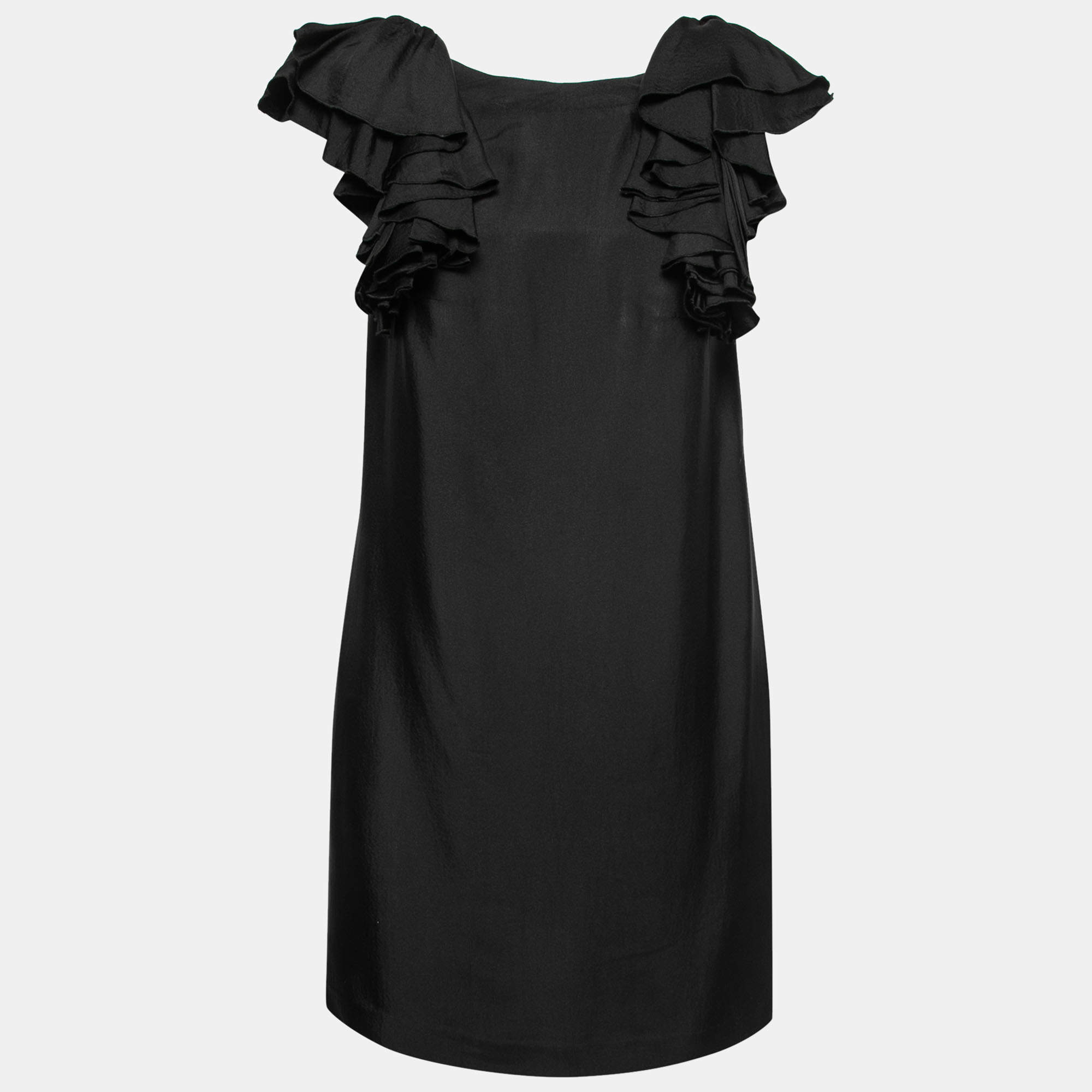 Pre Owned See by Chloe Black Crepe Ruffled Sleeves Midi Dress M