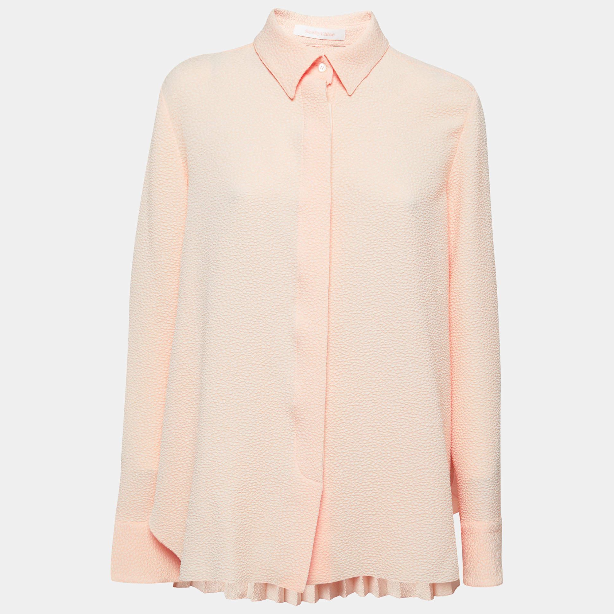 Pre Owned قميص سي باي كلو كريب وردي منقوش بأزرار أمامية مقاس متوسط - ميديوم