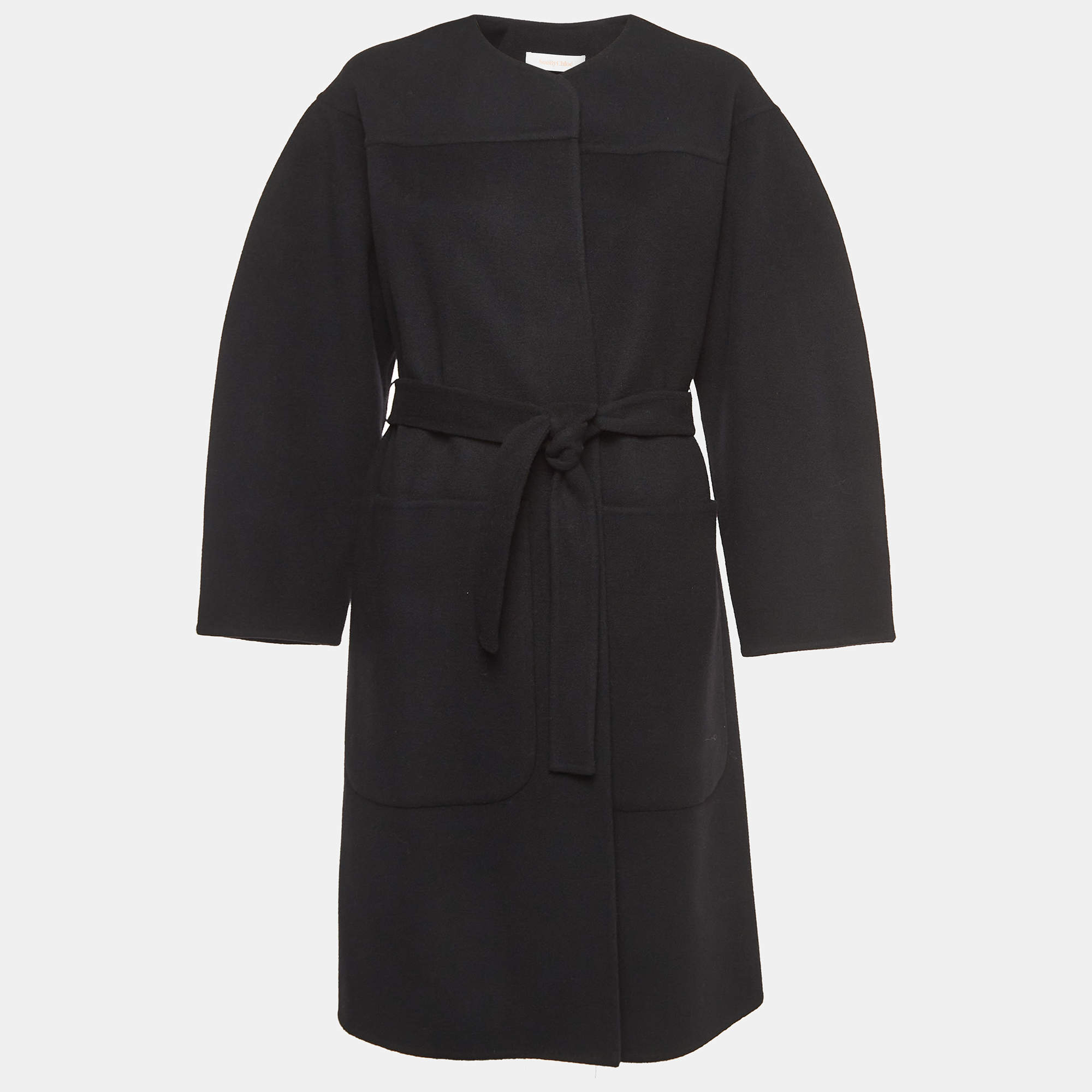 See by Chloe Black Wool Open-Front Belted Coat S