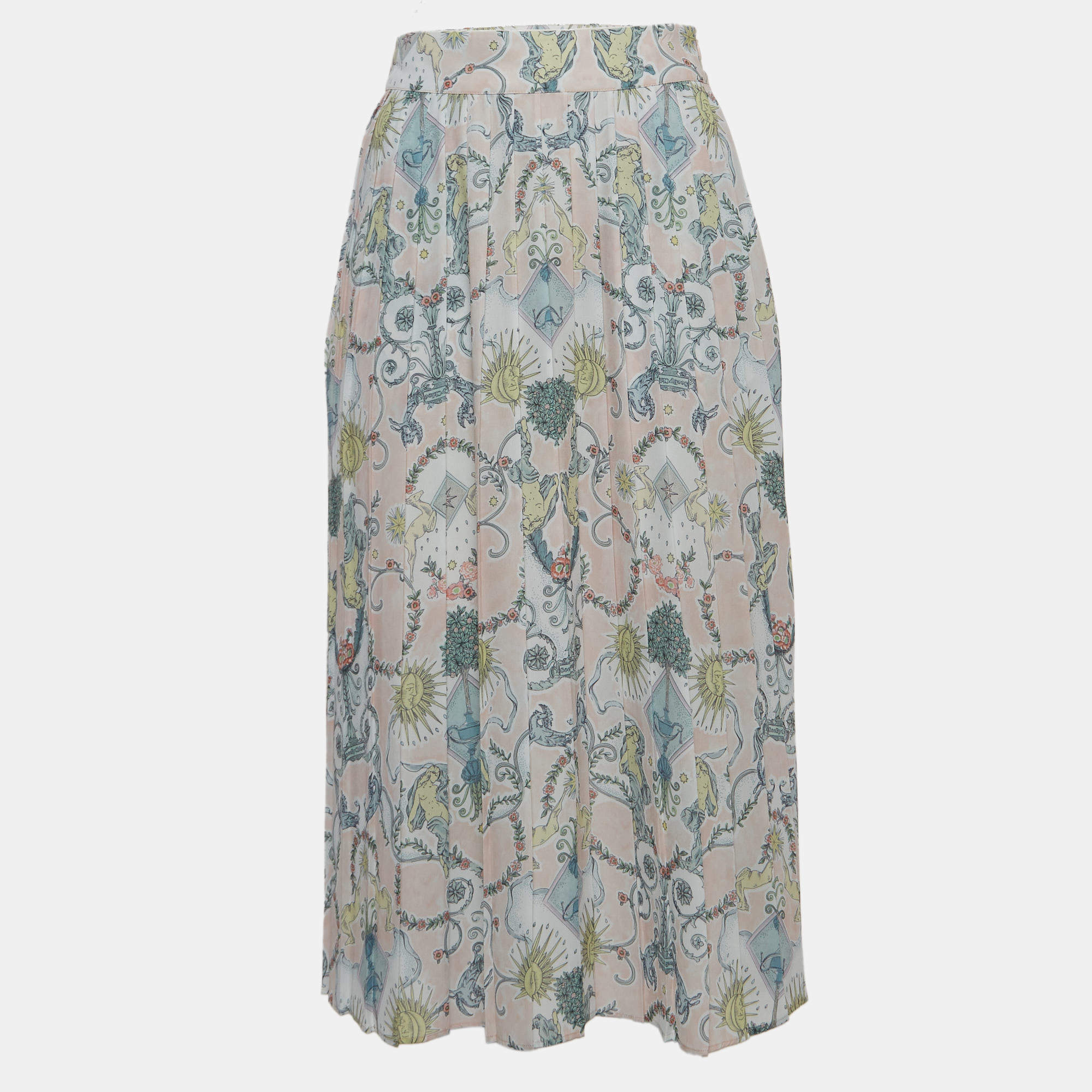 Pre Owned See by Chloe Pink Printed Pleated Crepe Midi Skirt S