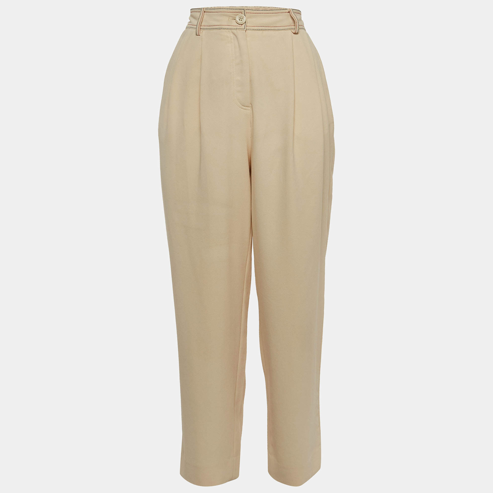 Pre Owned See by Chloe Beige Crepe Stitch Detail Tapered Trousers M
