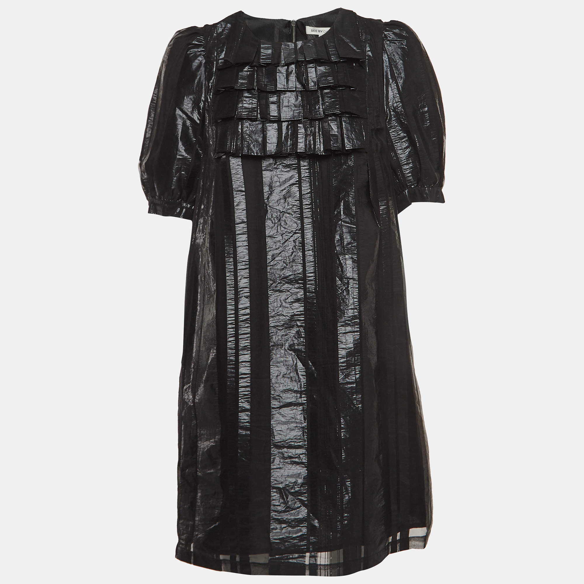 مملوكة مسبقًا See by Chloe Black Lame Ruffled Mini Dress M