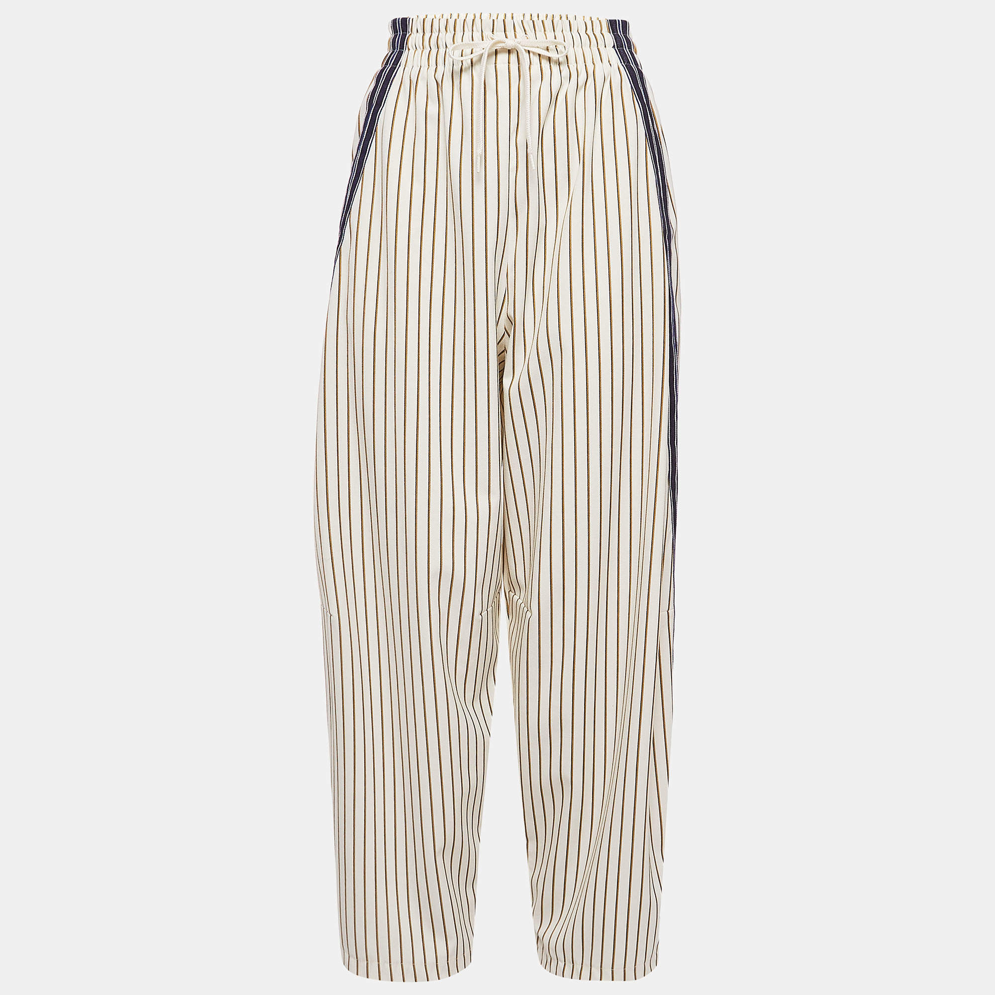 Pre Owned See by Chloé Cream Pinstripe Crepe Wide- Leg Trousers S