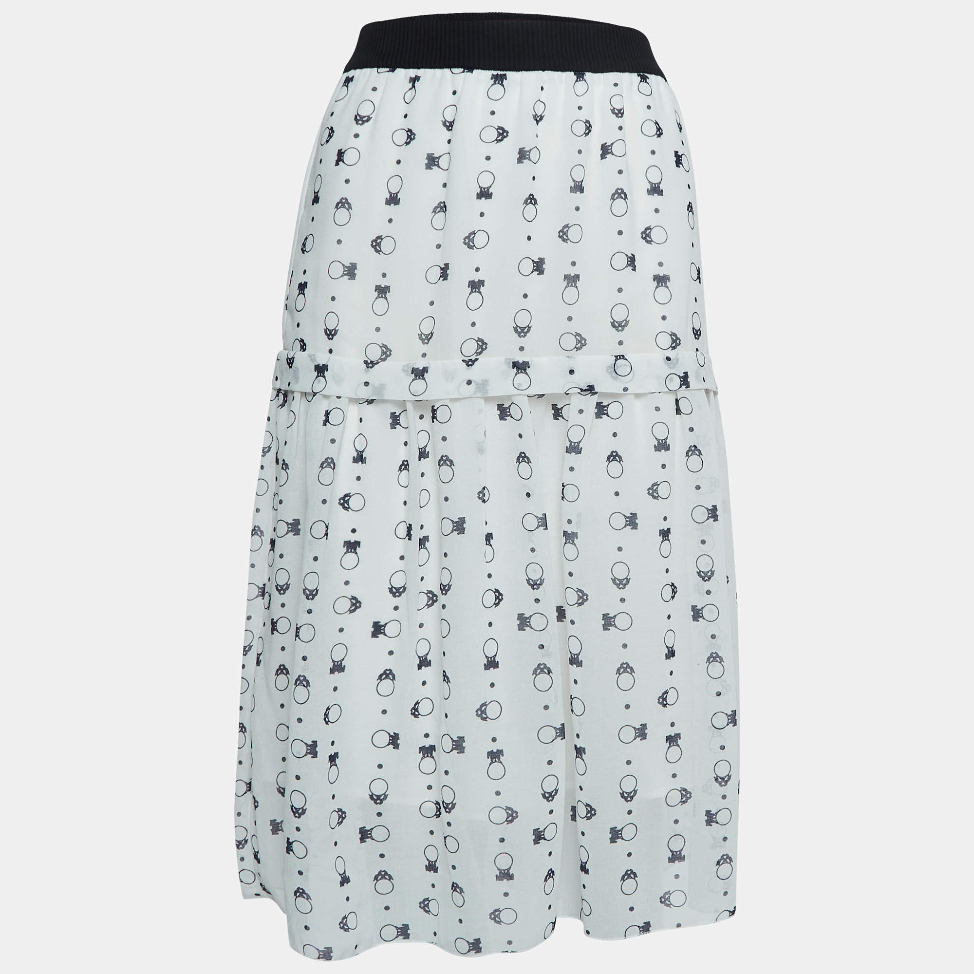 See by Chloe White Printed Chiffon Tiered Midi Skirt M