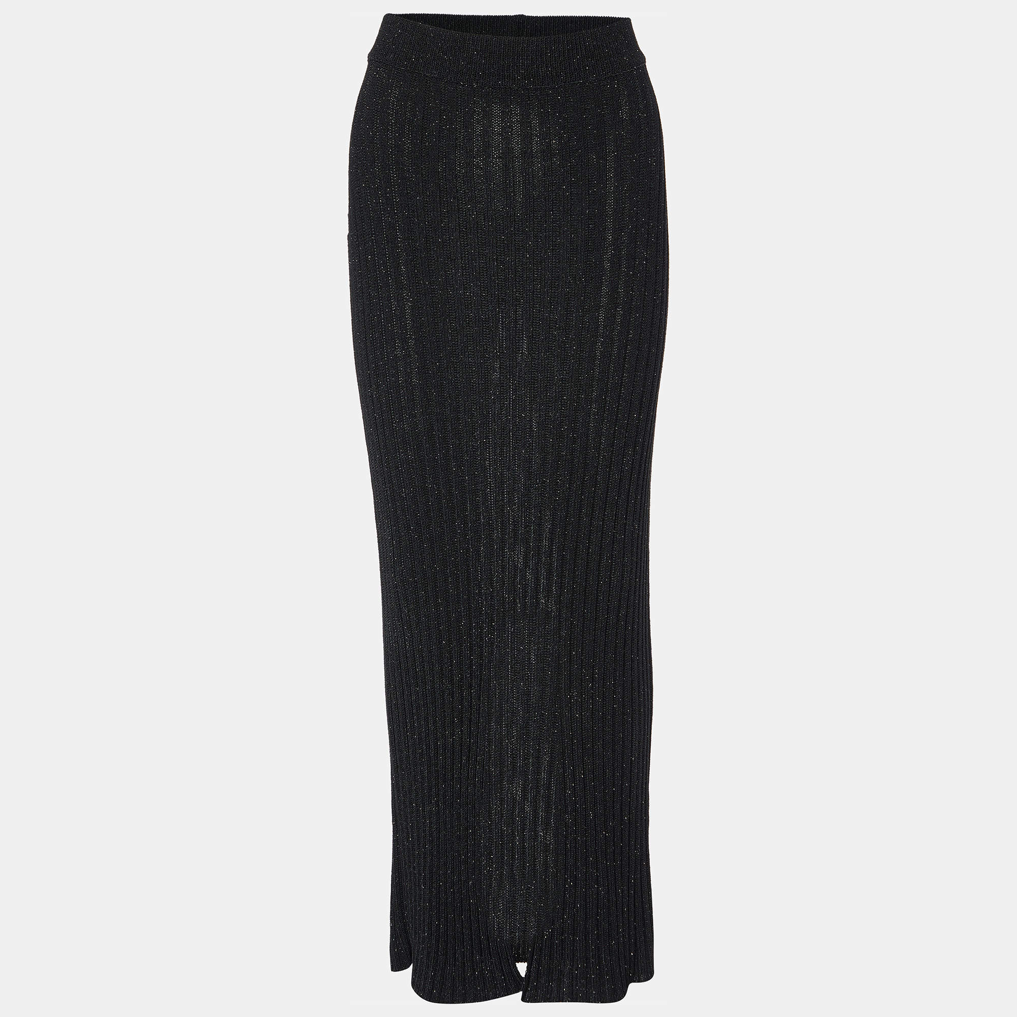 Pre Owned See by Chloe Black Lurex Rib Knit Maxi Skirt L