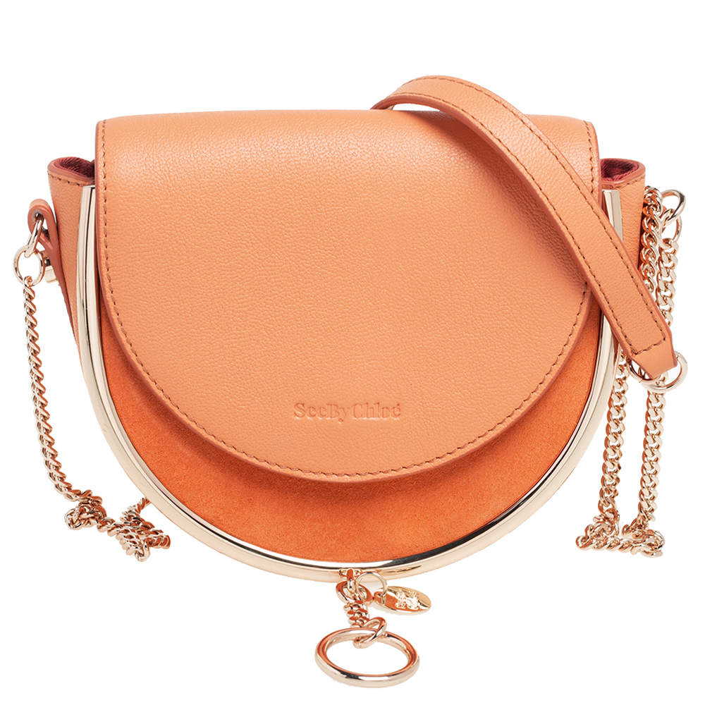 Pre Owned See By Chloe Peach Leather Mara Half-Moon Crossbody Bag