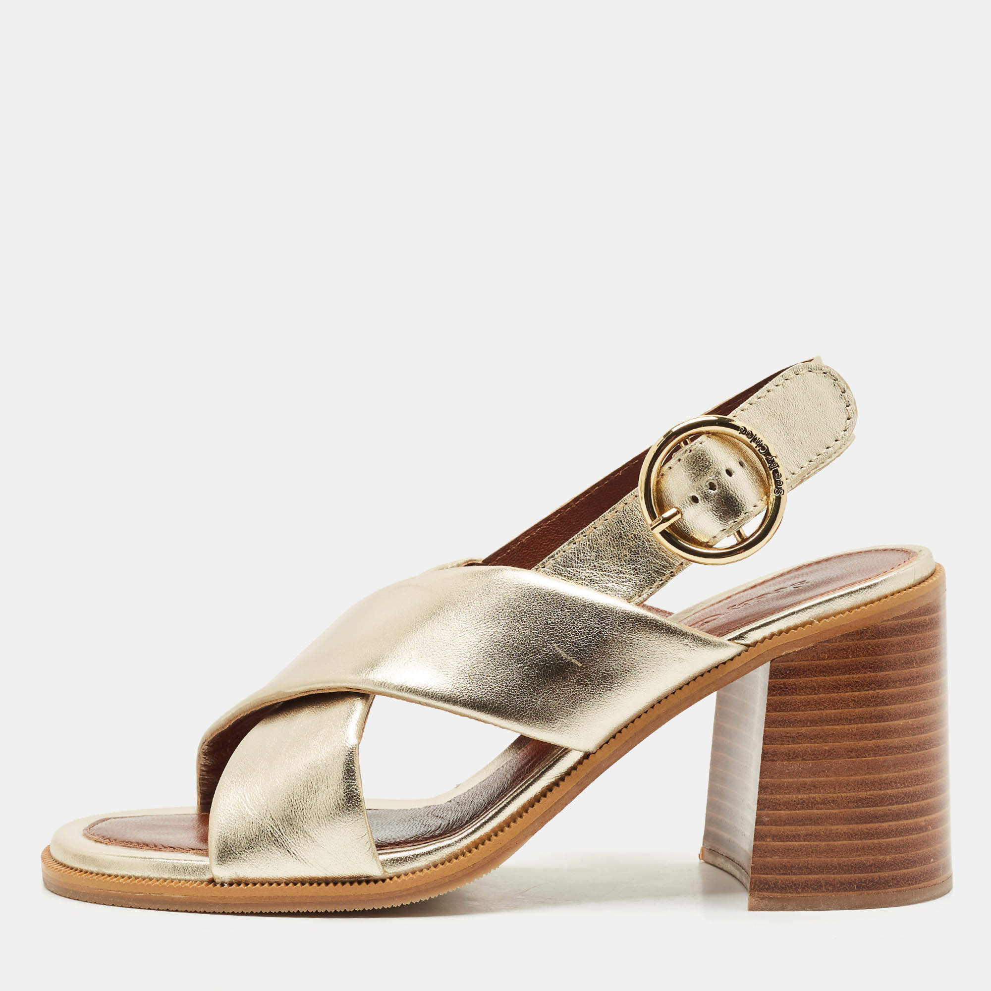 See by Chloe Light Gold Leather Lyna Slingback Sandals Size 41