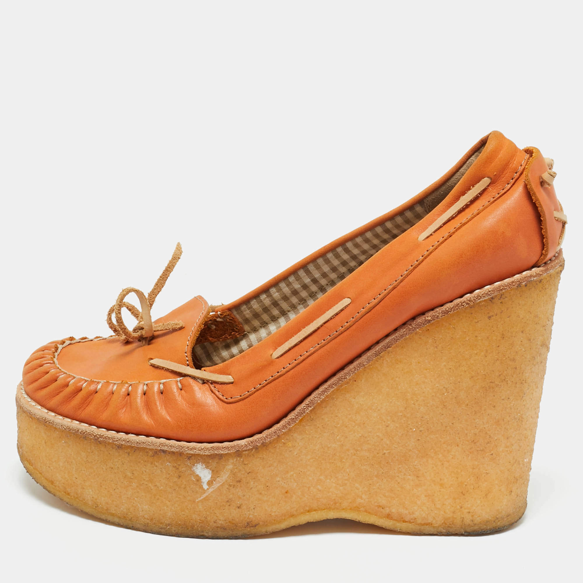 مملوكة مسبقًا See by Chloe Orange Leather Wedge Loafer Pumps Size 37