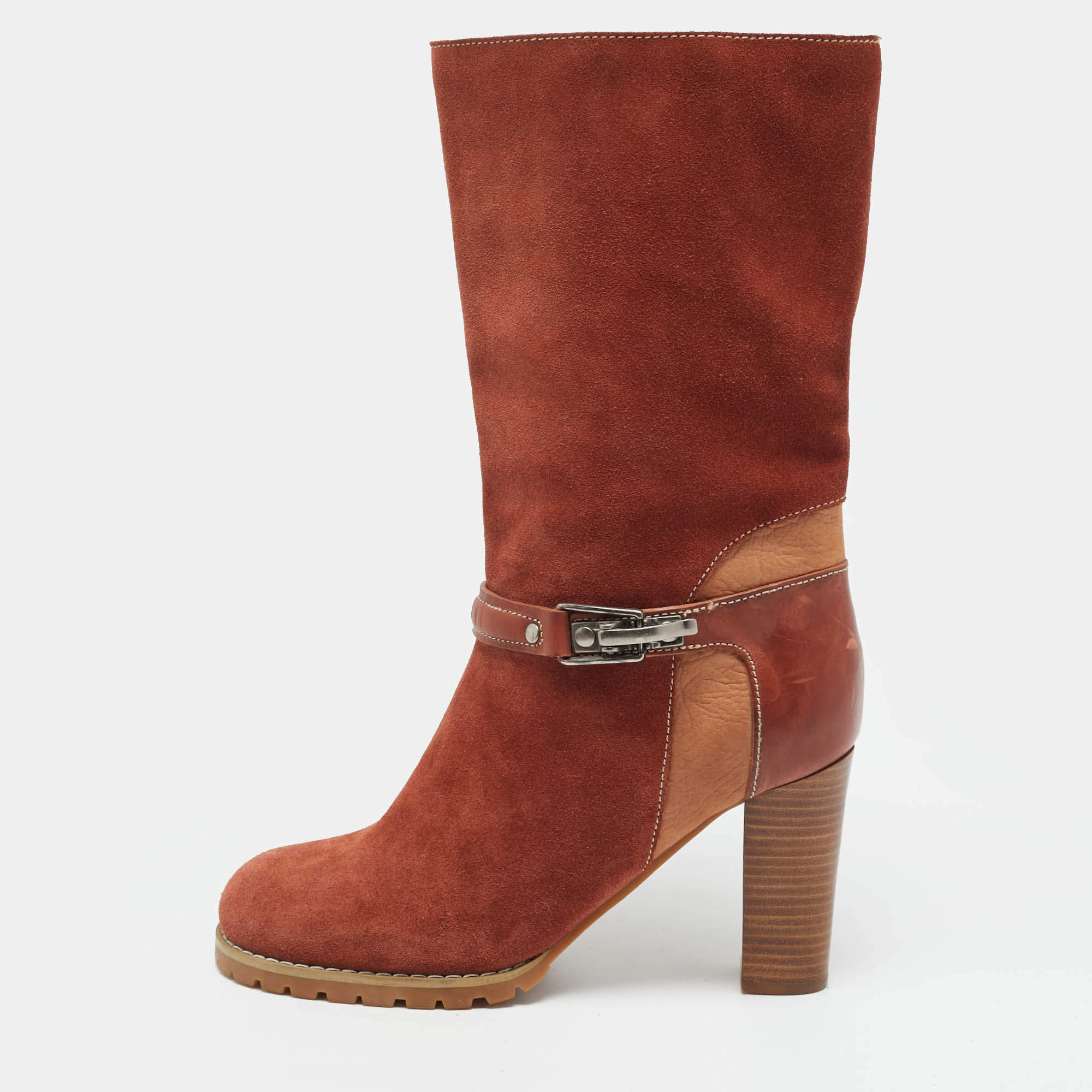 مملوكة مسبقًا See by Chloe Size 38 Brown Leather and Suede Mid Calf Boots