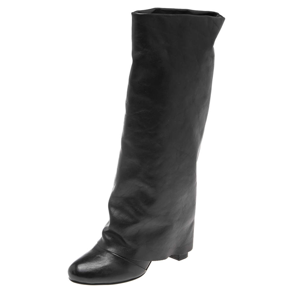 Pre Owned See By Chloe Black Leather Knee Length Boots Size 37