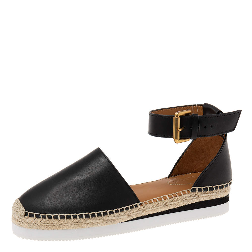 Pre Owned See by Chloe Black Leather Espadrille Sandals Size 39