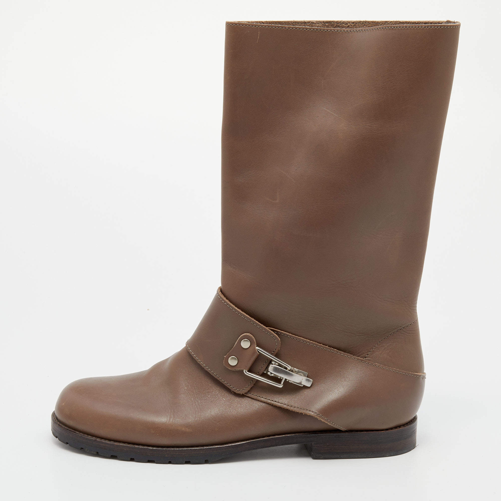 Pre Owned حذاء بوت منتصف ركبة سي باي كلوي جلد رصاصي مقاس 39