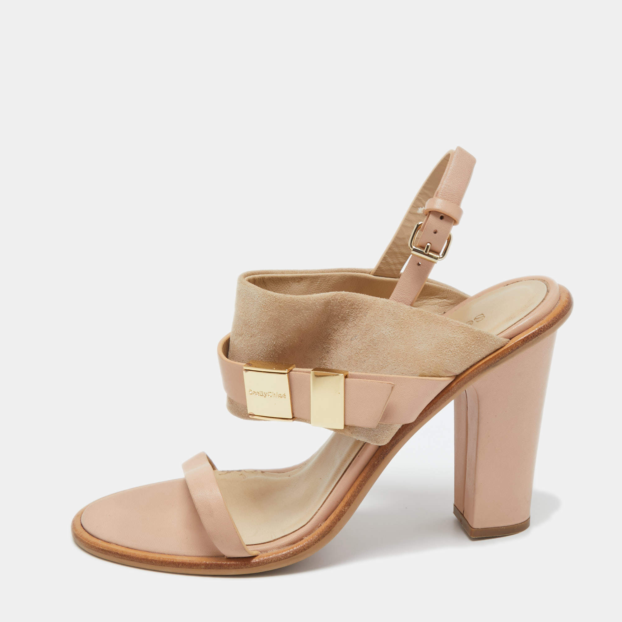 Pre Owned See by Chloe Beige/Brown Suede and Leather Strap Sandals Size 38