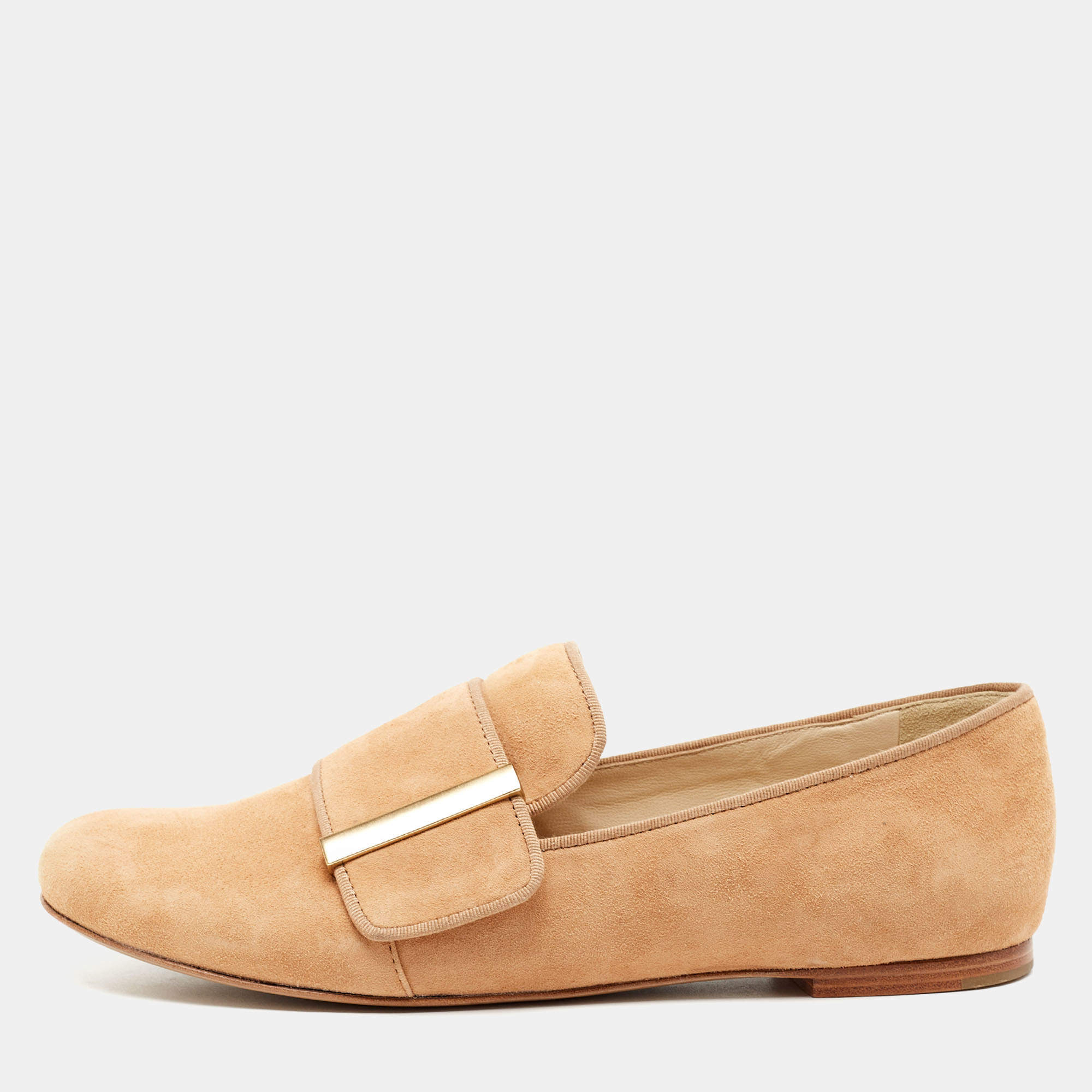 Pre Owned See by Chloe Light Beige Suede Slip On Loafers Size 38