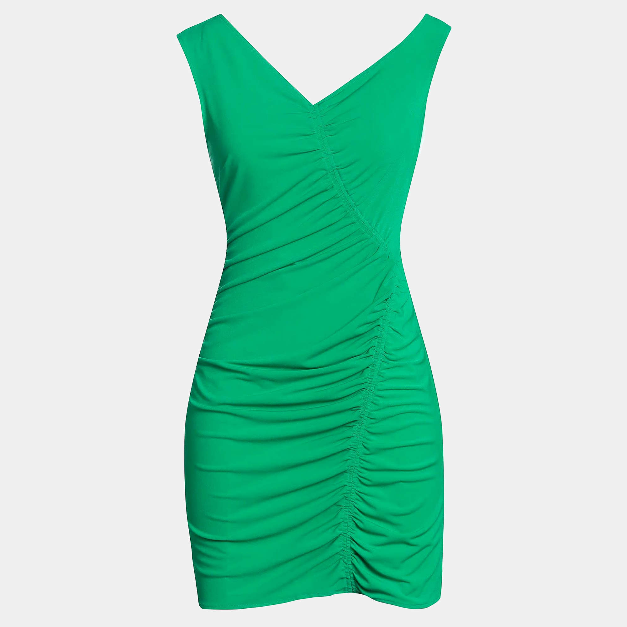 Pre Owned Self-Portrait Green Jersey One Shoulder Ruched Mini Dress M