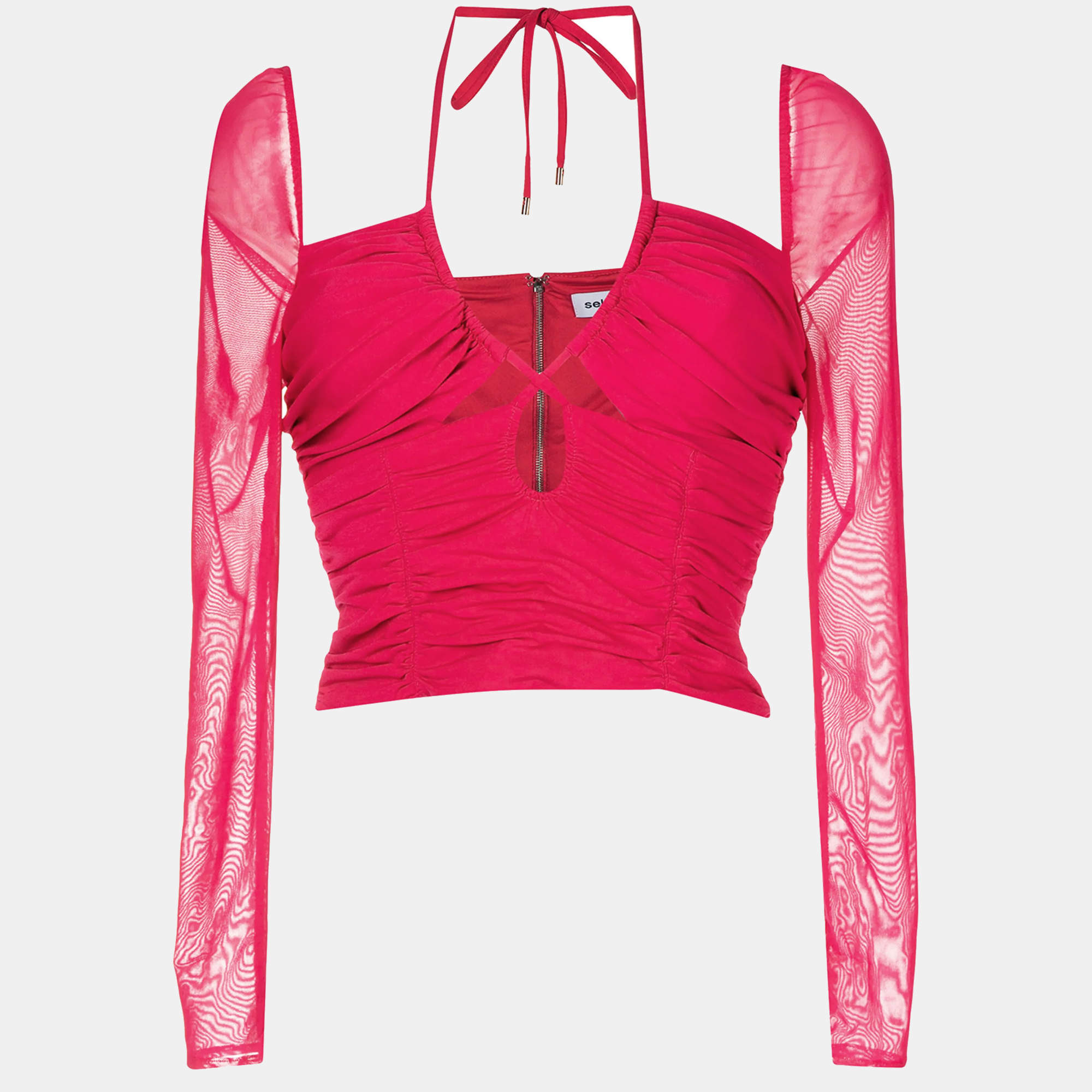 Self-Portrait Fuchsia Pink Jersey Ruched Cut-Out Top S