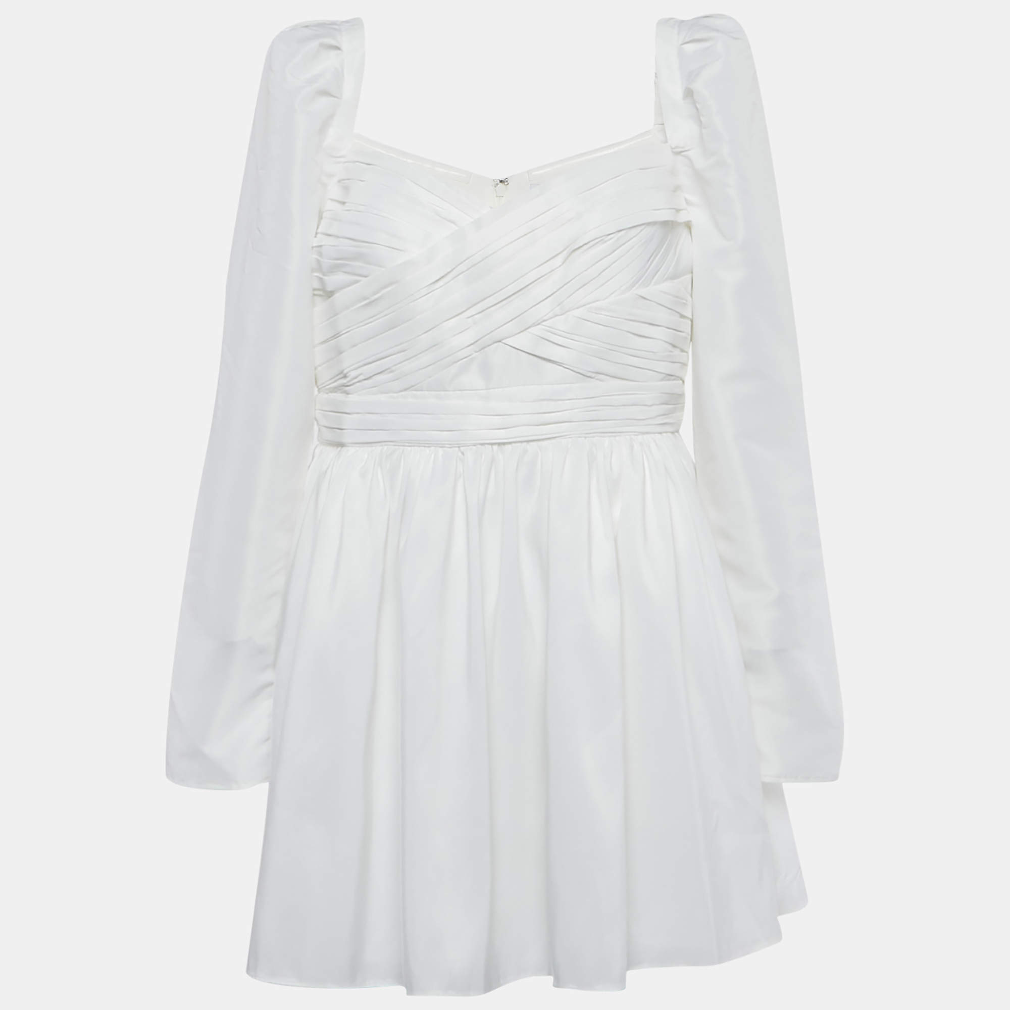 Pre Owned Self-Portrait White Taffeta Pleated Mini Dress M
