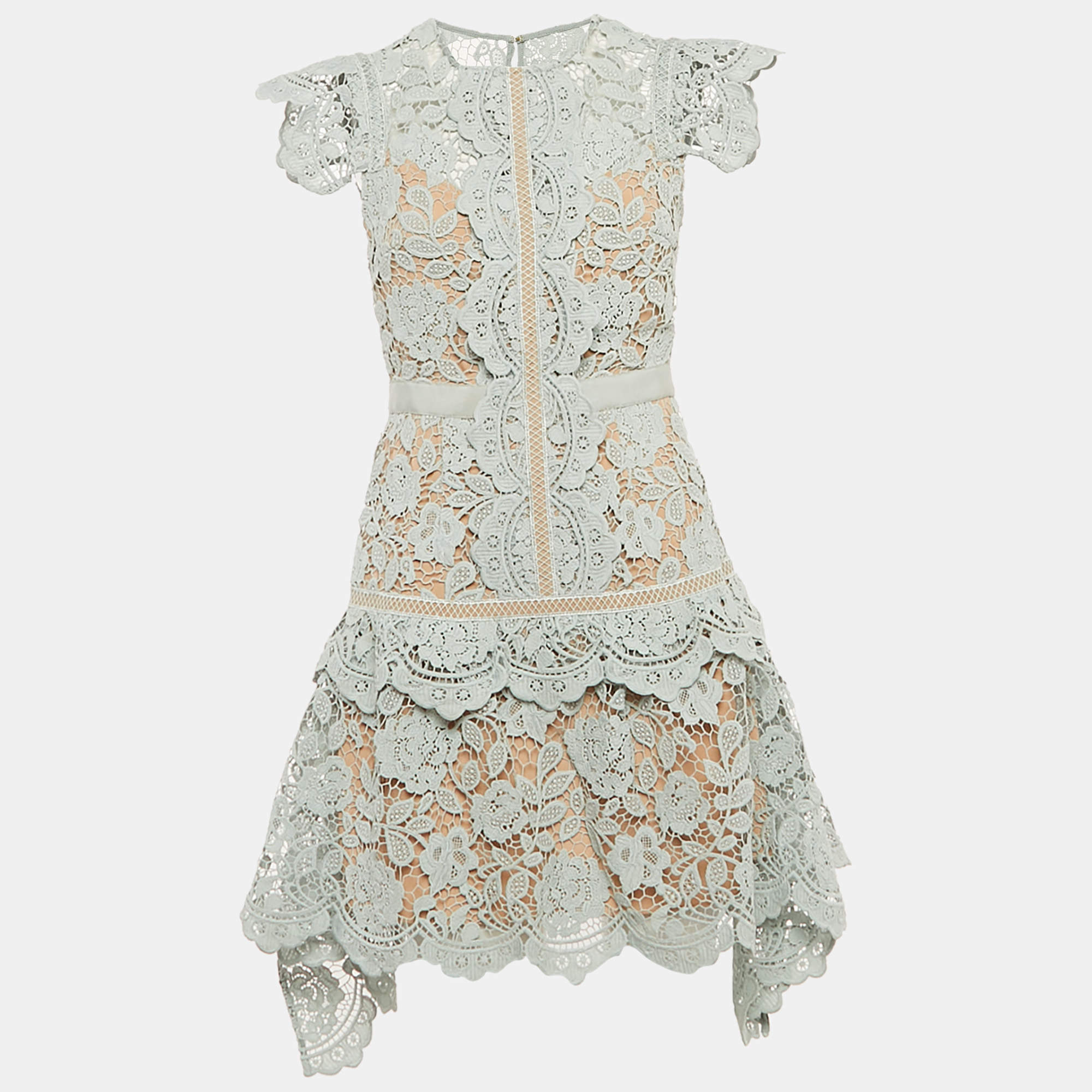 مملوكة مسبقًا Self-Portrait Mint Green Floral Guipure Lace Mini Dress M