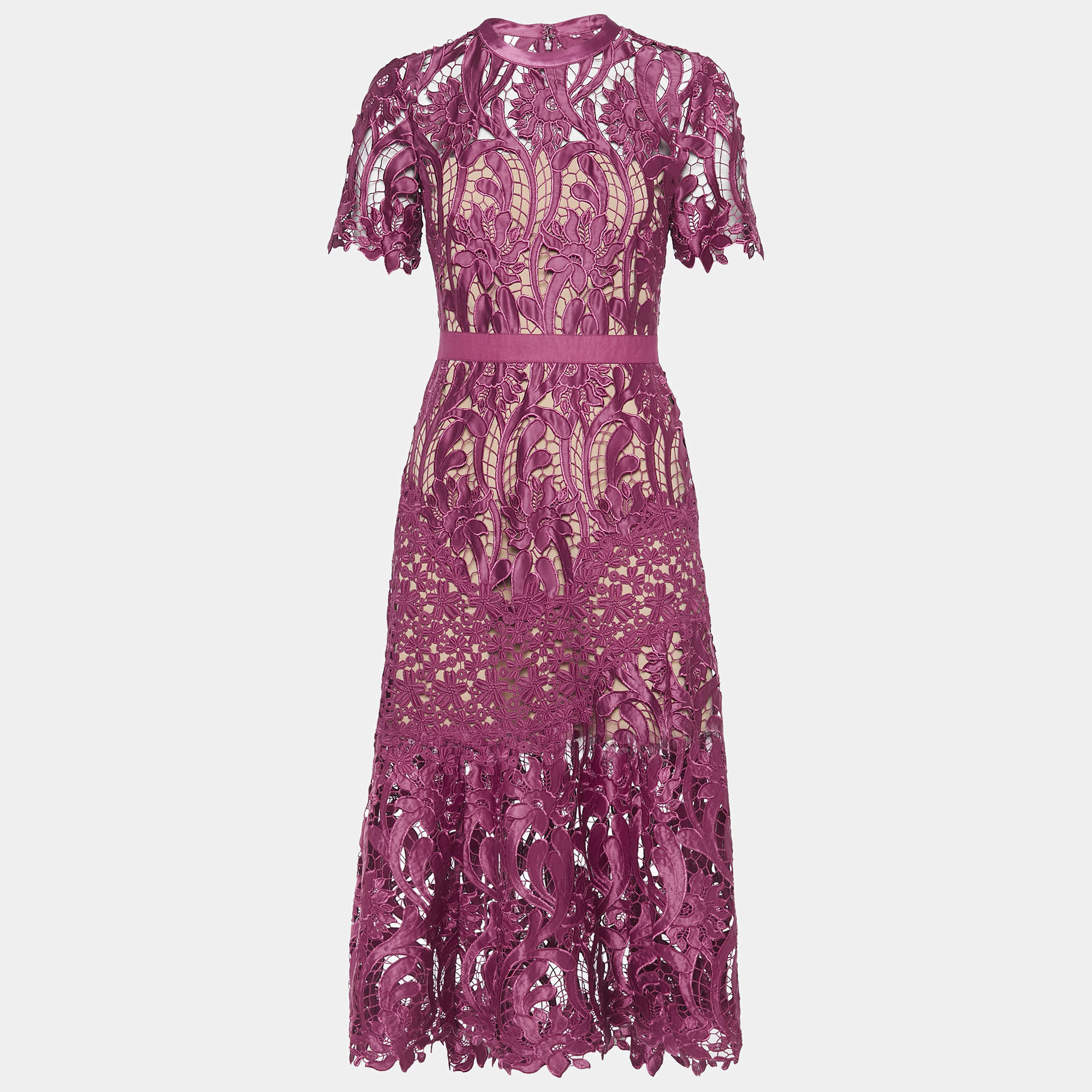 Self-Portrait Burgundy Floral Lace Midi Dress S