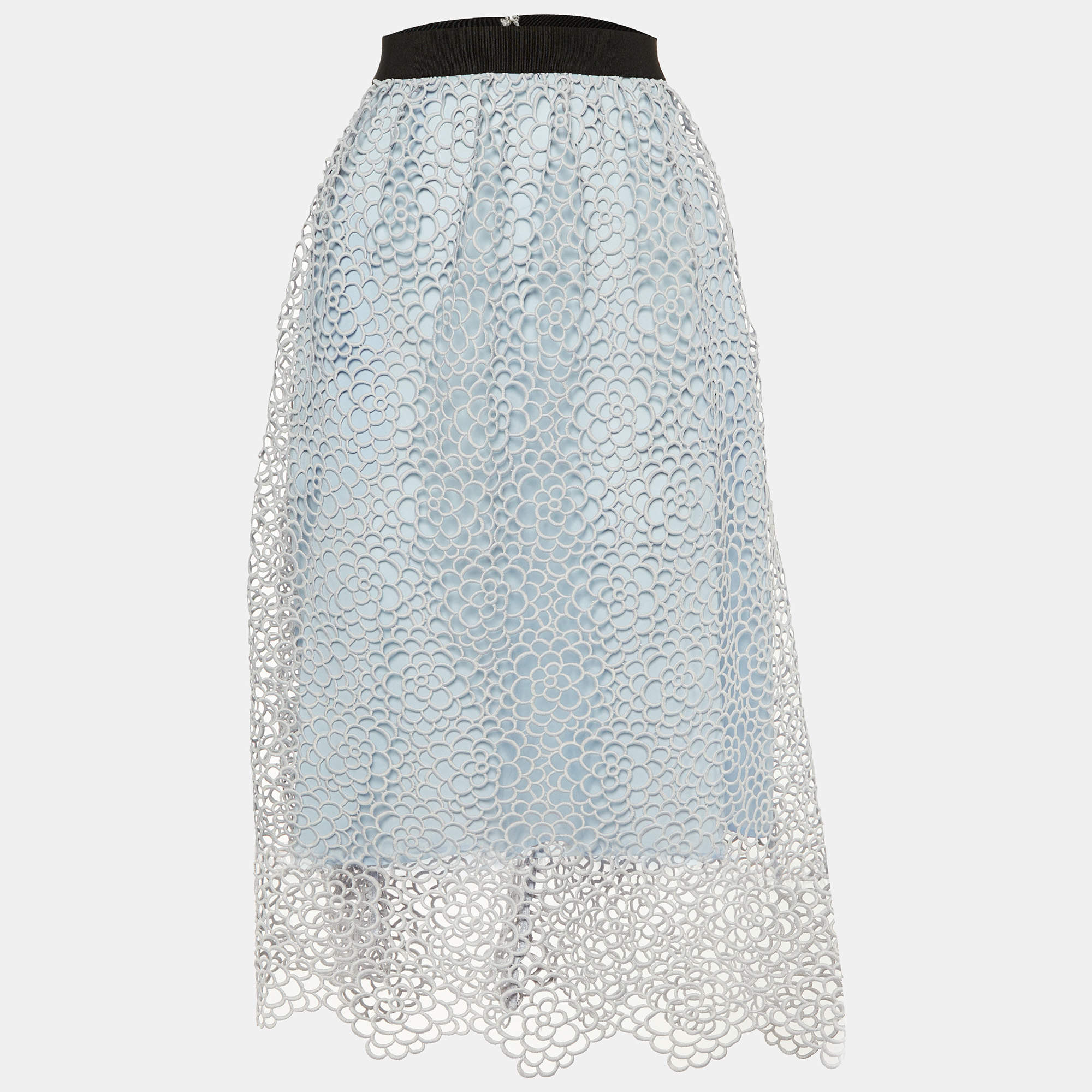 Self-Portrait Blue Daisy Guipure Lace Midi Skirt M