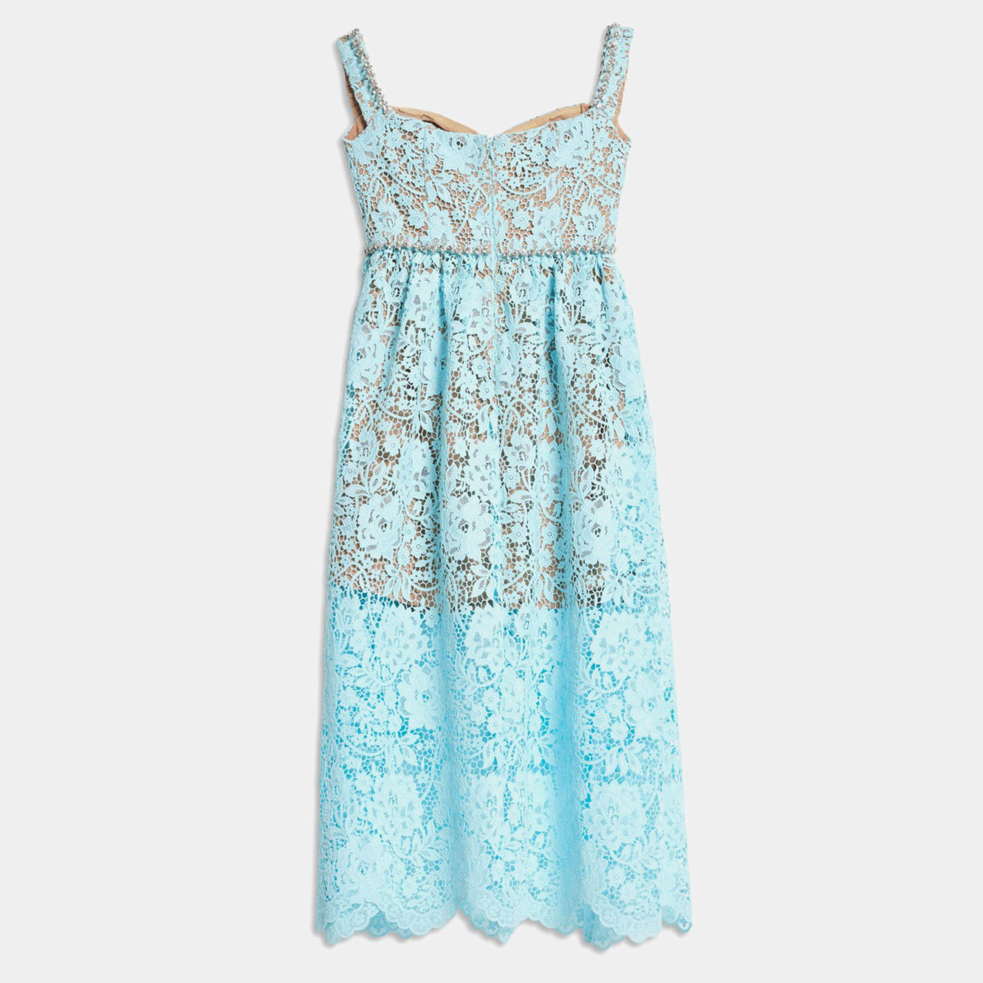 مملوكة مسبقًا Self Potrait Blue Cord Lace Diamante Blue Lace Midi Dress
