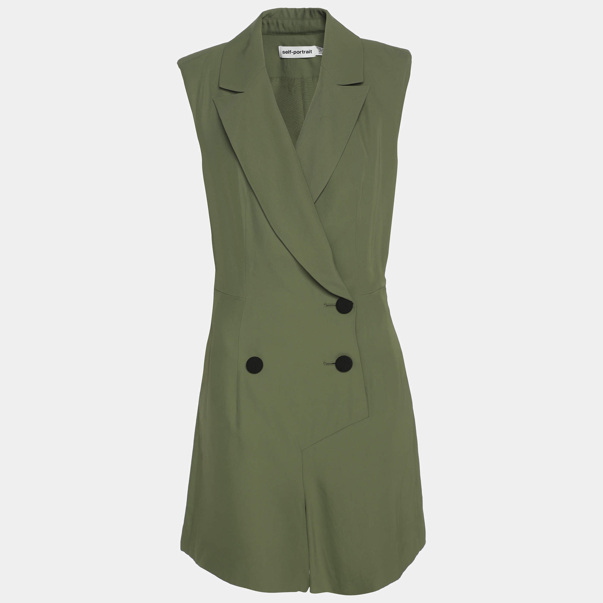 Pre Owned Self-Portrait Green Twill Double Breasted Jumpsuit S