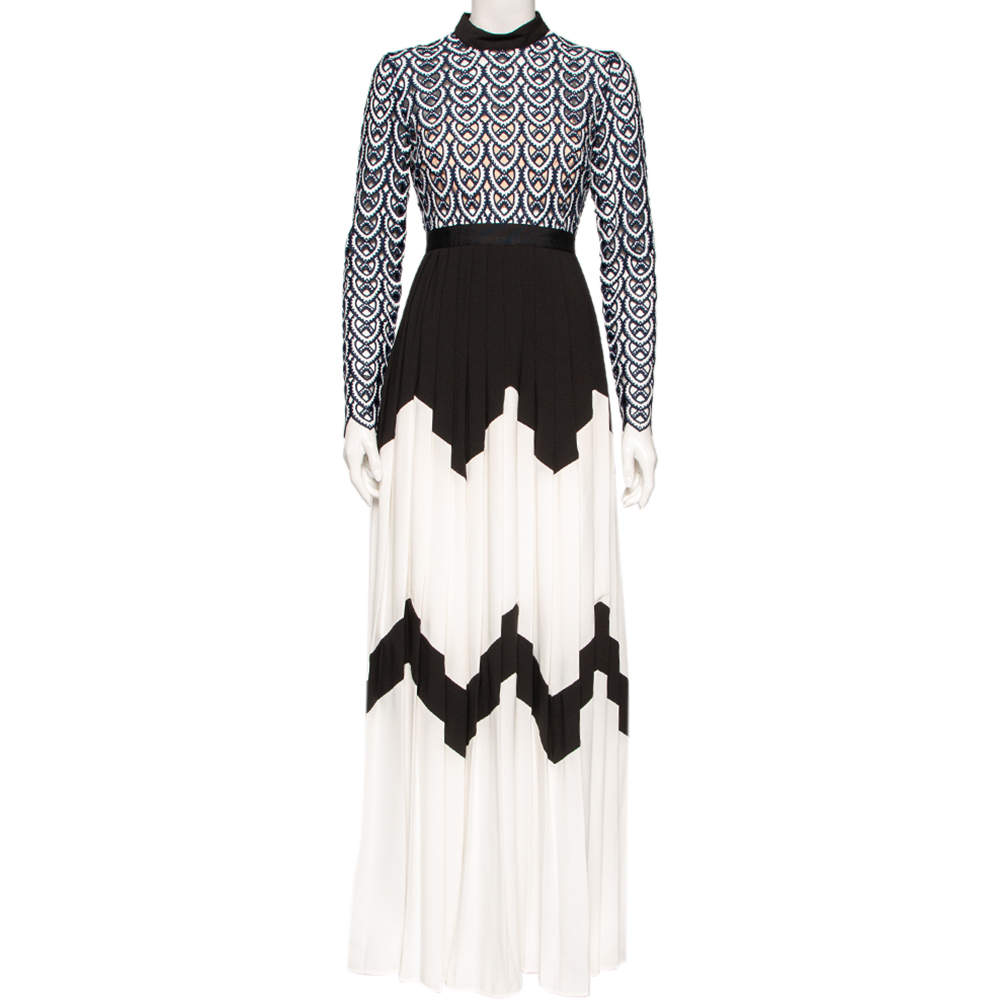 Self-Portrait Monochrome Sweetheart Lace Long Sleeve Maxi Dress S