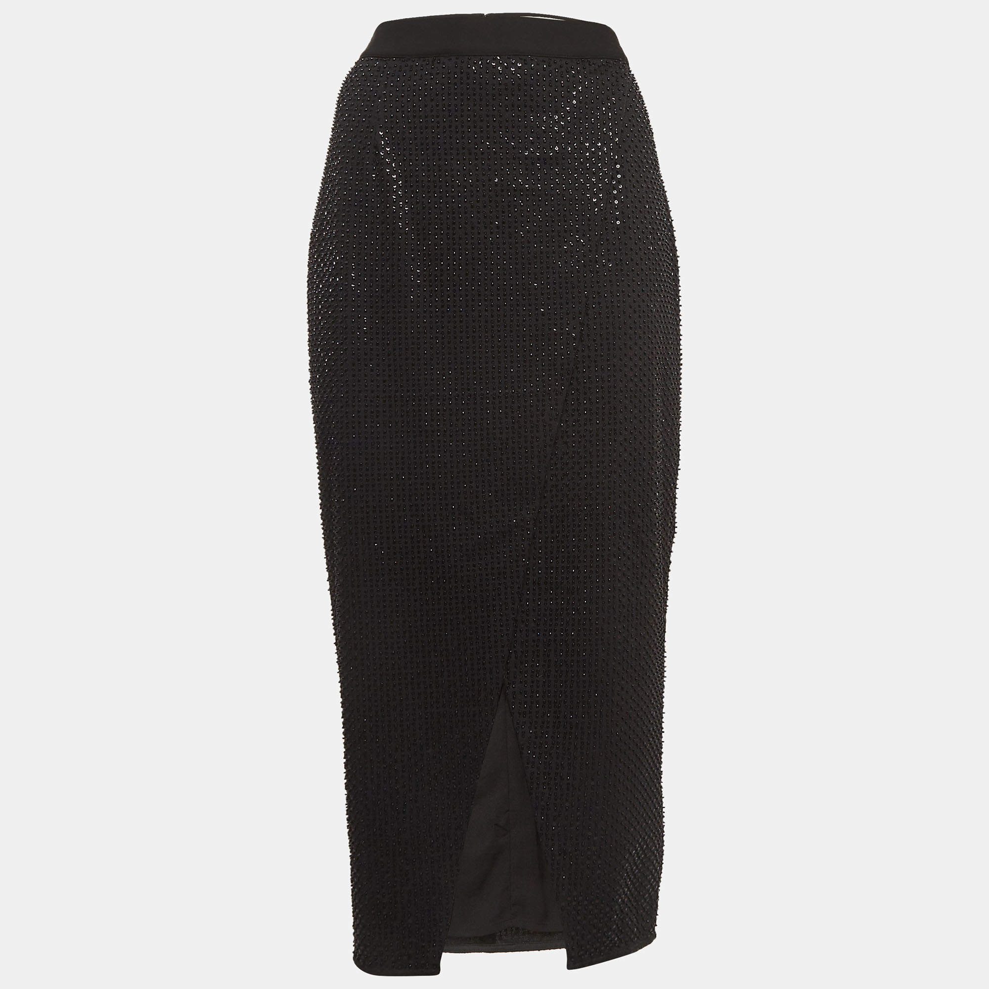 Self-Portrait Black Sequined Crepe Midi Skirt M