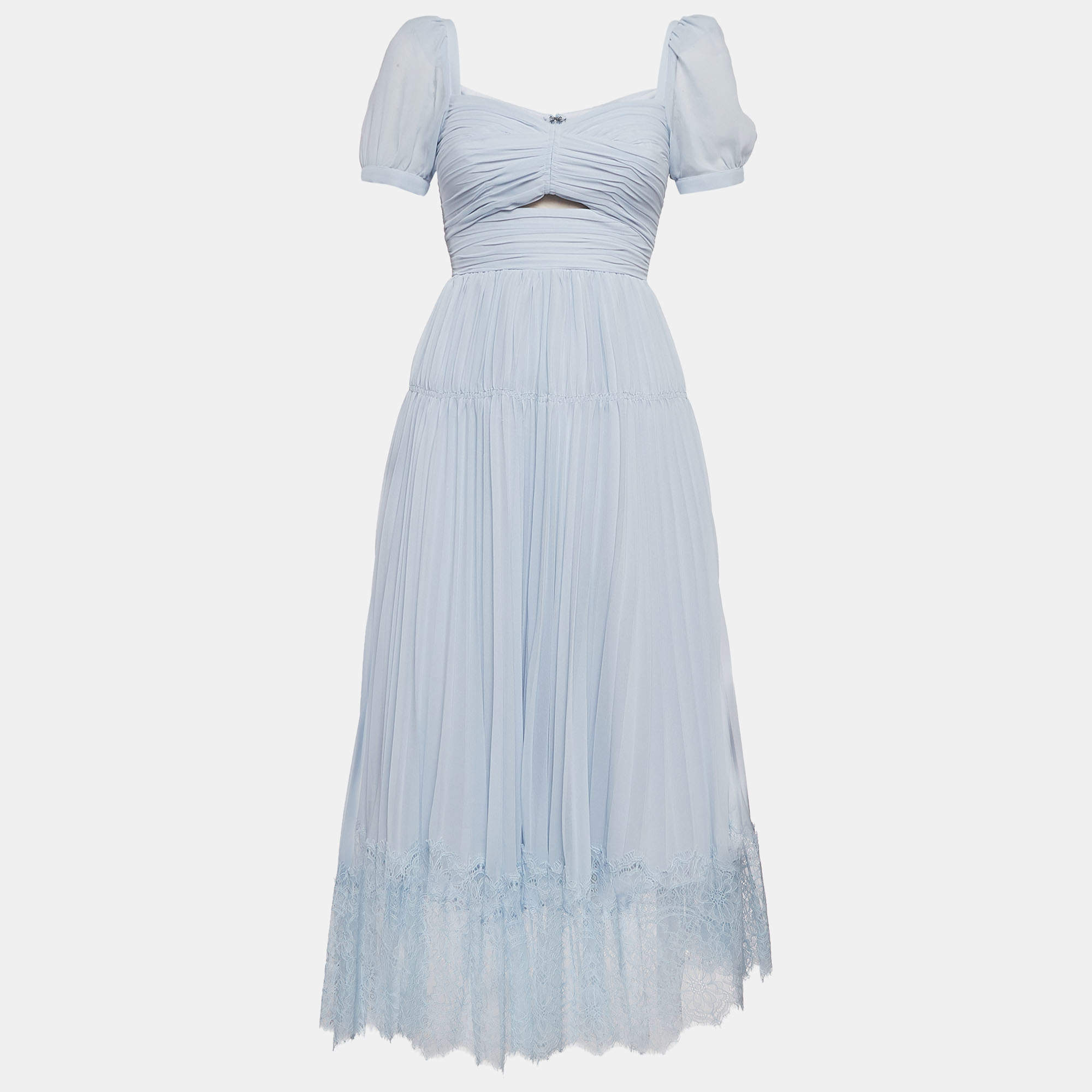 Self-Portrait Light Blue Pleated Chiffon Cut-Out Midi Dress XS Self ...