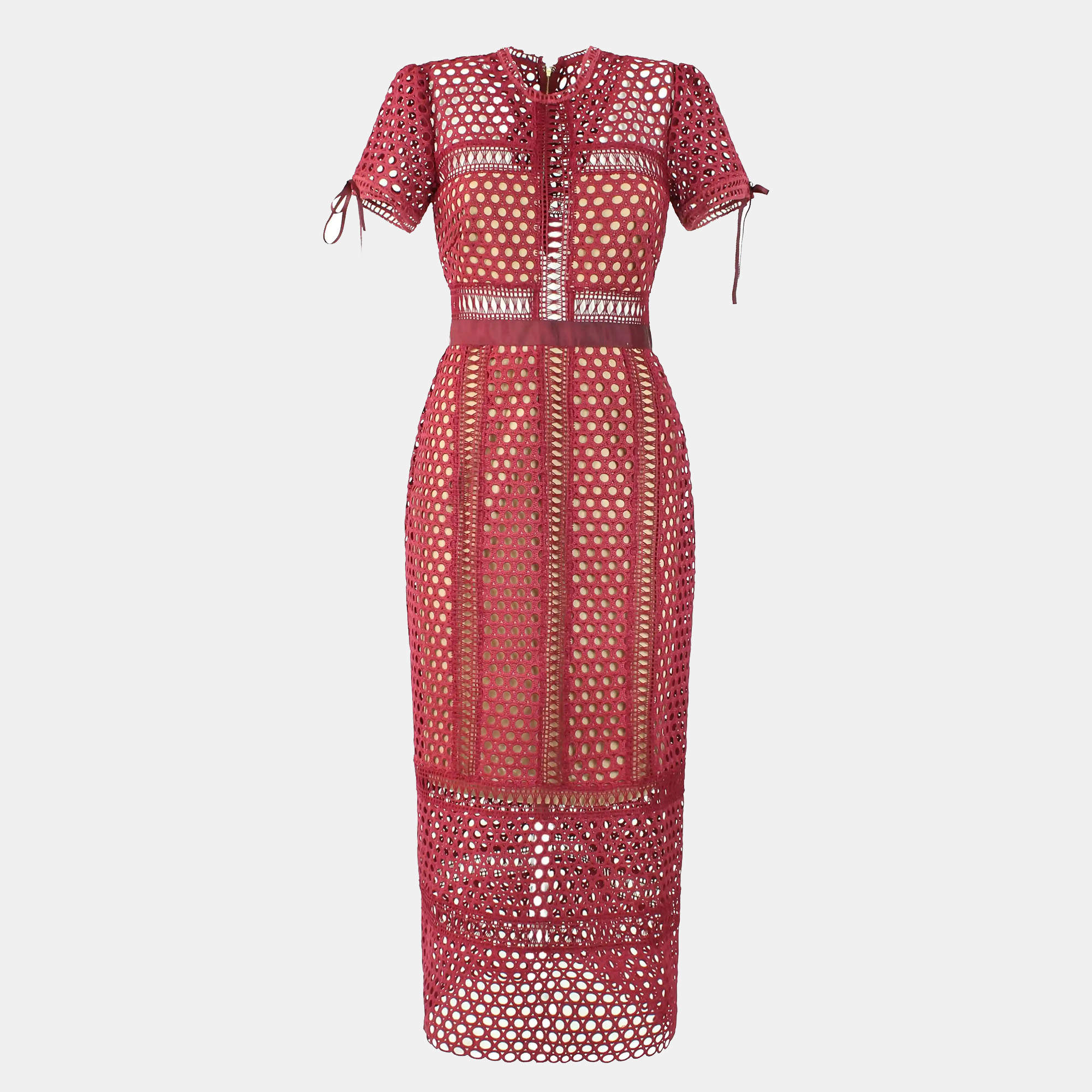 Pre Owned Self-Portrait Burgundy Lace Column Midi Dress L