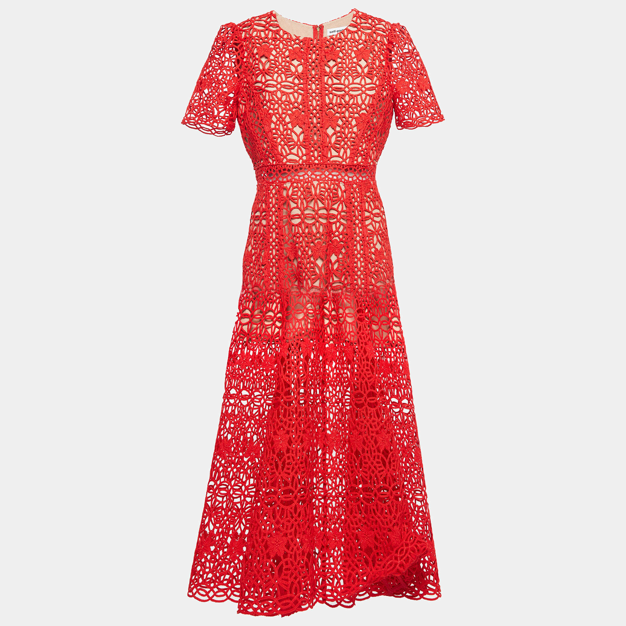 Self-Portrait Red Guipure Lace Midi Dress L