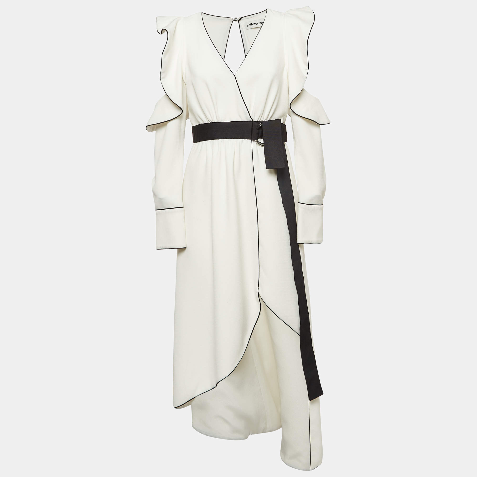 Pre Owned Self-Portrait White Viscose Blend Asymmetric Midi Dress M
