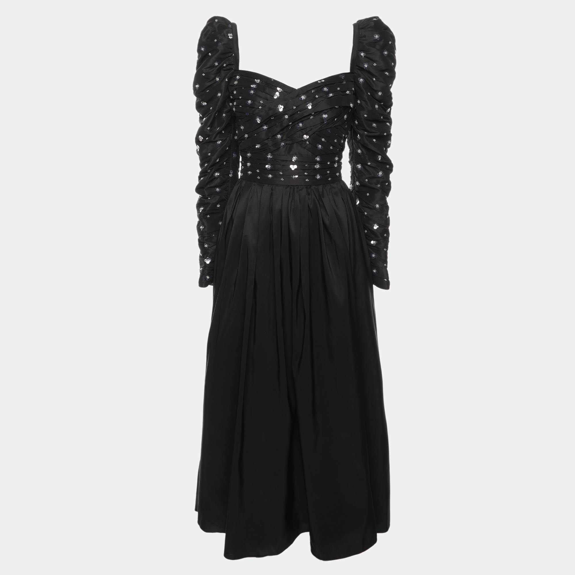 Pre Owned Self-Portrait Black Cluster Sequin Synthetic Taffeta Mini Dress M