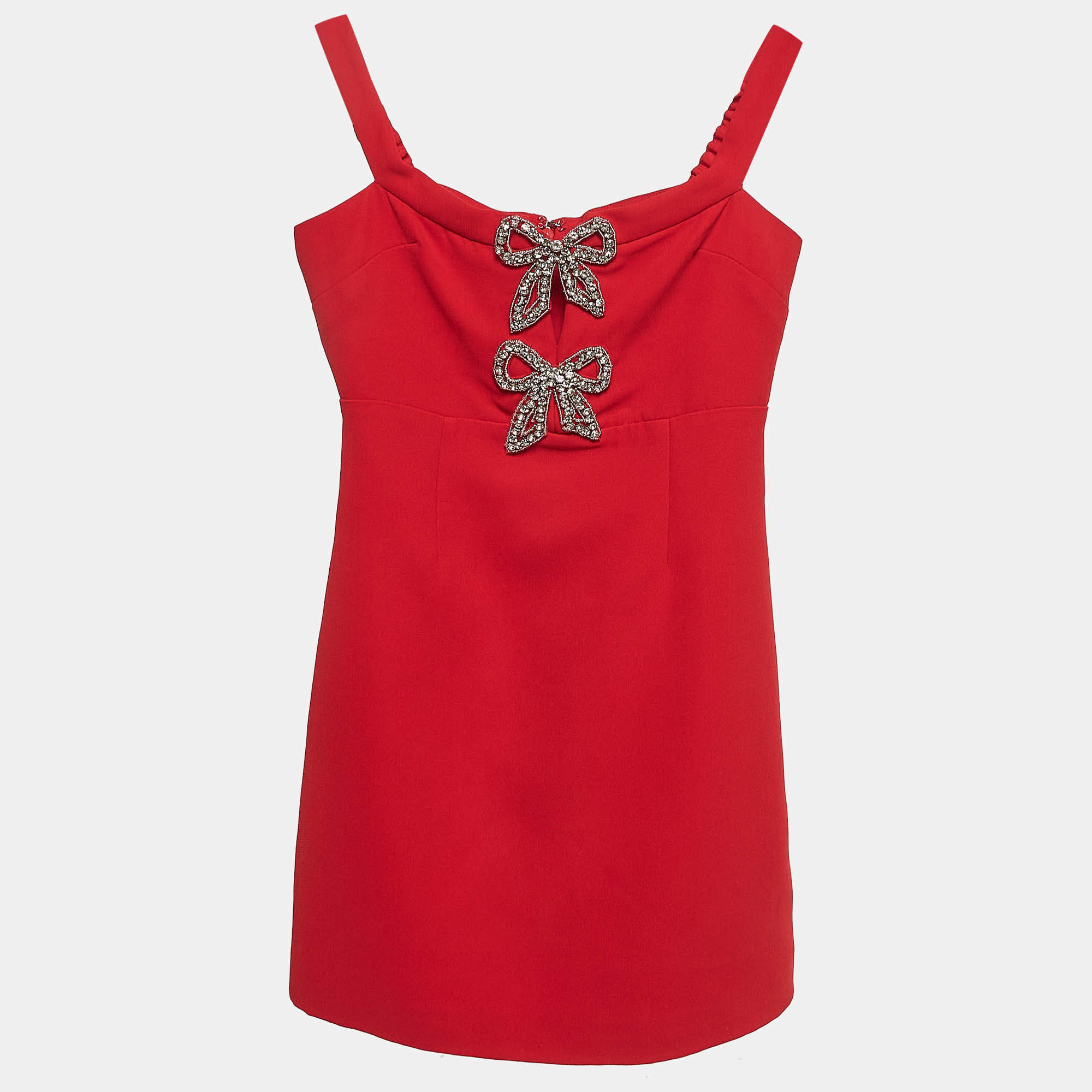Self-Portrait Red Crepe Studded Bow Detail Mini Dress S